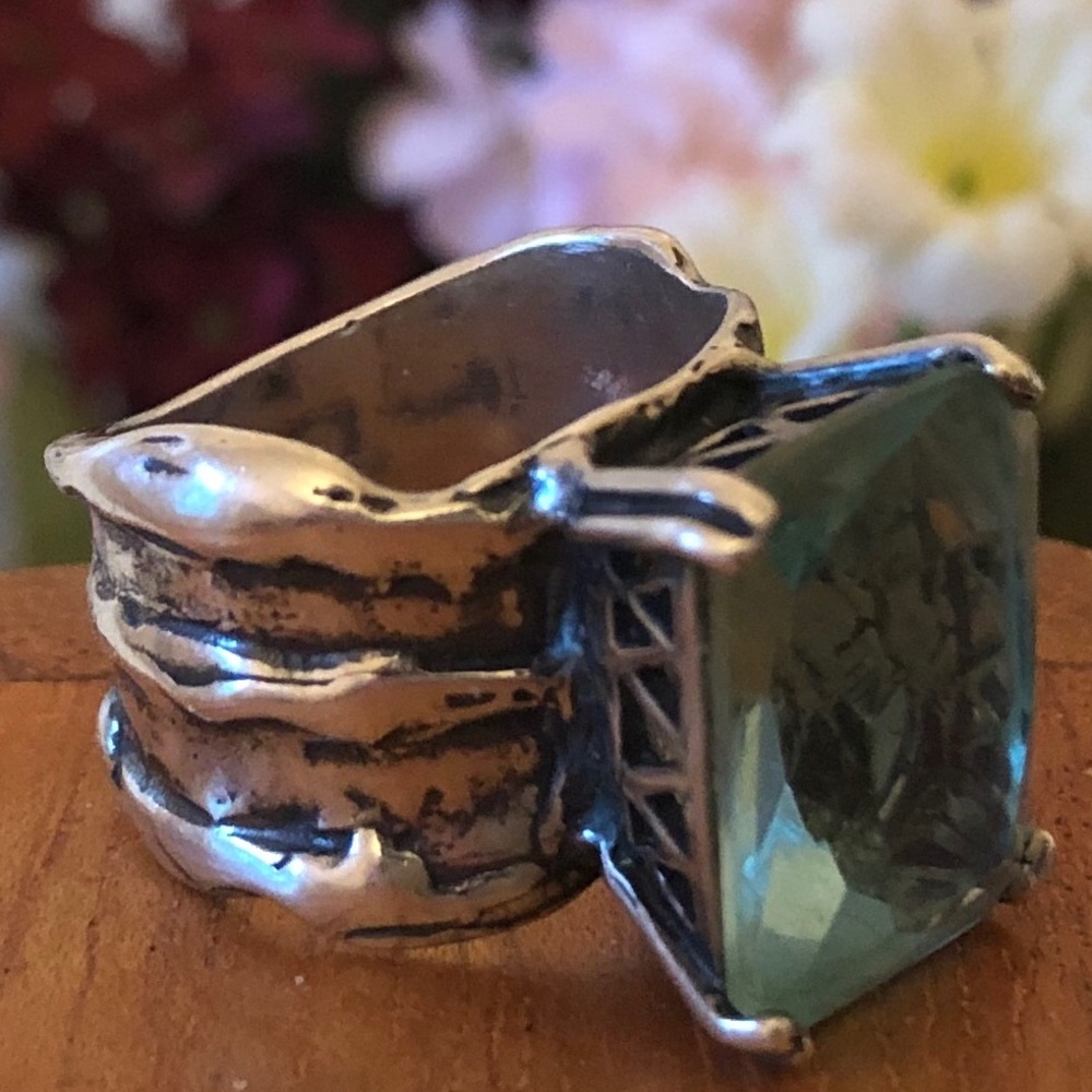 🎉HP🎉Silpada .925 Sterling Silver Aqua Glass Ring - Picture 4 of 8